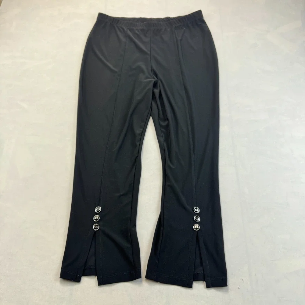Artex Fashions Pants Womens Large Black Embellished Button Slit Elastic Waist